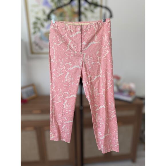 J Crew Women's Pink Paisley Favorite Fit Mid Rise Cotton Crop Ankle Pants Size 6 - Picture 4 of 10